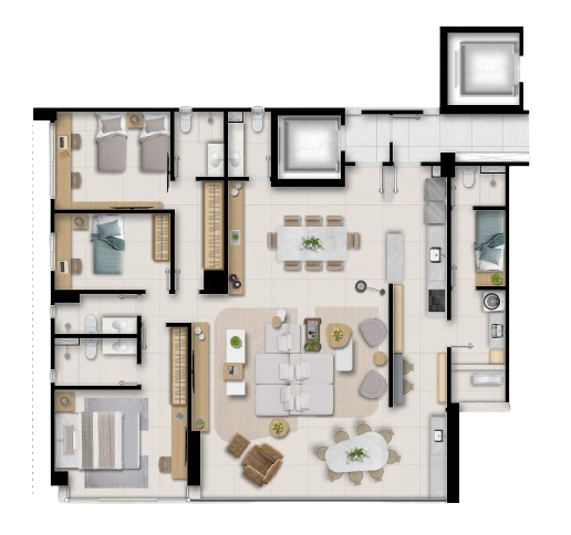 Opção Planta Sala Ampliada (3 suítes)